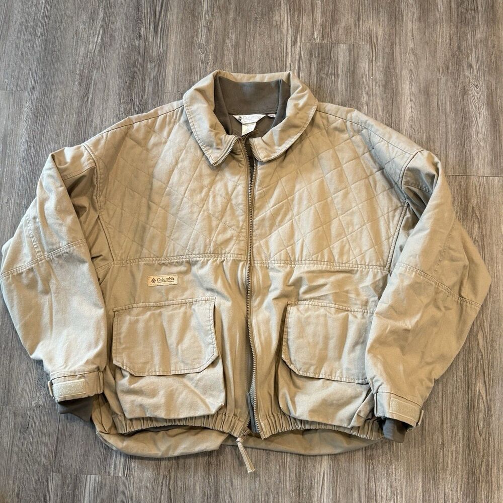 VTG Columbia 3in1 Canvas Hunting Jacket Quilted Utility Game Bag Beige Men XXL